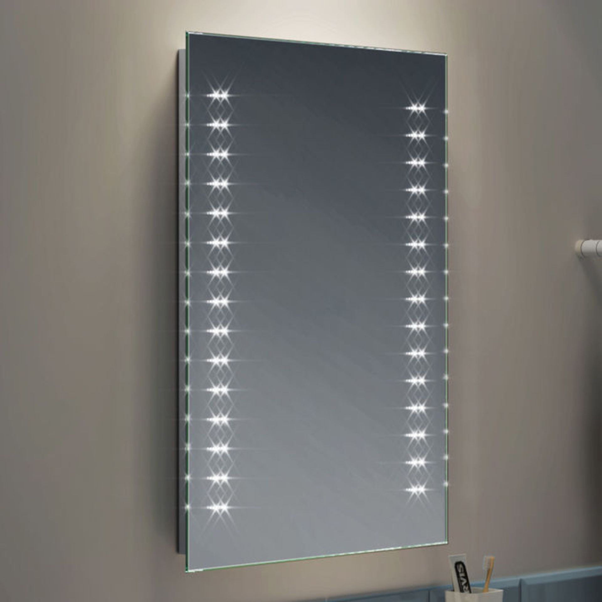 (T114) 500x700mm Galactic LED Mirror - Battery Operated. Energy saving controlled On / Off