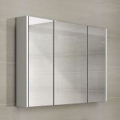 (Q15) 900mm Gloss White Triple Door Mirror Cabinet. RRP £299.99. Sleek contemporary design Triple