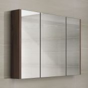 (O131) 900mm Walnut Effect Triple Door Mirror Cabinet. RRP £299.99. Sleek contemporary design Triple