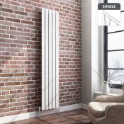 (Q129) 1800x376mm Gloss White Single Flat Panel Vertical Radiator. RRP £254.99. Made with low carbon