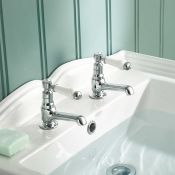 (Q158) Regal Twin Hot & Cold Traditional Chrome Lever Basin Sink Taps Chrome Plated Solid Brass