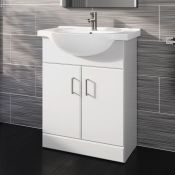 (O87) 650x435mm Quartz Gloss White Built In Basin Cabinet. RRP £395.99. COMES COMPLETE WITH BASIN.