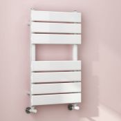 (Q118) 650x400mm White Flat Panel Ladder Towel Radiator. RRP £199.99. Made from low carbon steel