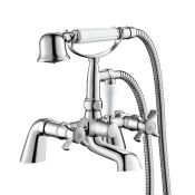(Q70) Loxley Traditional Bath Mixer Tap with Hand Held Shower. Chrome Plated Solid Brass Traditional
