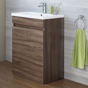 (Q175) 600mm Trent Walnut Effect Basin Cabinet - Floor Standing. RRP £499.99. COMES COMPLETE WITH