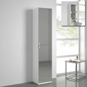 (O124) 1700x350mm Mirrored Door Matte White Tall Storage Cabinet - Floor Standing. RRP £349.99.