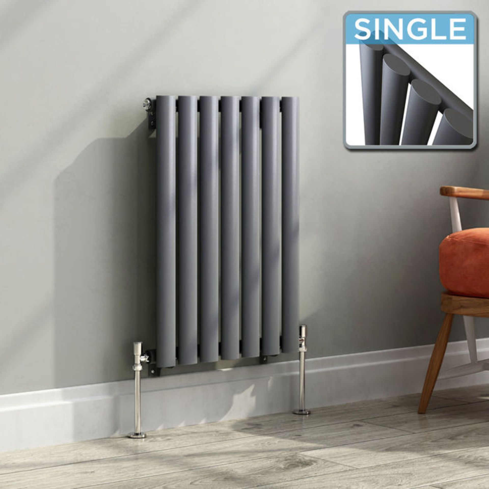 (C40) 600x420mm Anthracite Single Panel Oval Tube Horizontal Radiator. RRP £199.99. Made from high - Image 2 of 2