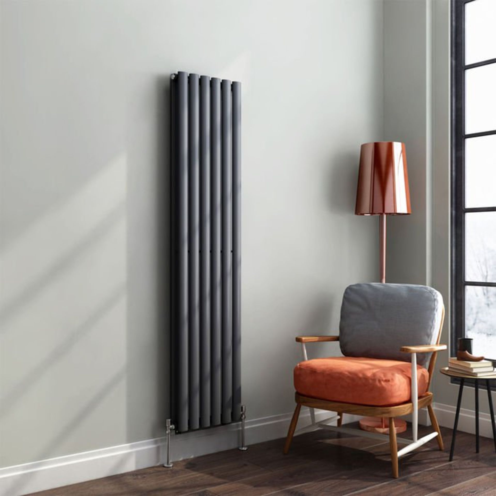 (Z144) 1600x360mm Anthracite Double Oval Tube Vertical Radiator. MRRP £347.99. Low carbon steel, - Image 2 of 4