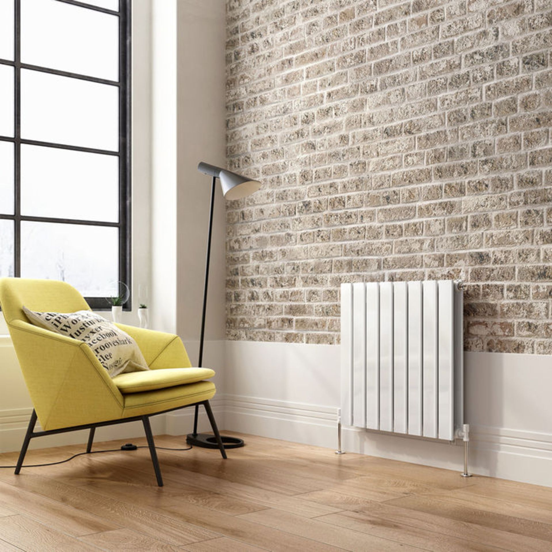 (C47) 600x600mm Gloss White Double Flat Panel Horizontal Radiator. RRP £249.99. Made with high - Image 2 of 2