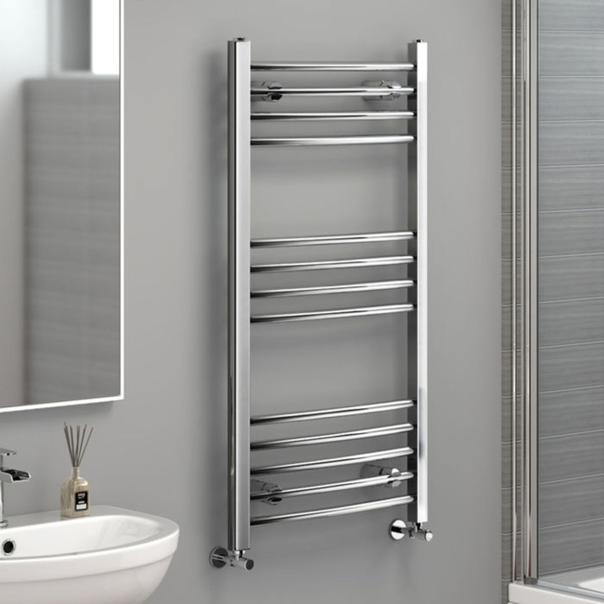 (Z168) 1000x500mm - 20mm Tubes - Chrome Curved Rail Ladder Towel Radiator. Low carbon steel chrome - Image 2 of 5
