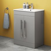 (C116) Avon Floorstanding Vanity Unit - Light Grey 600mm. RRP £499.99. Comes complete with basin.