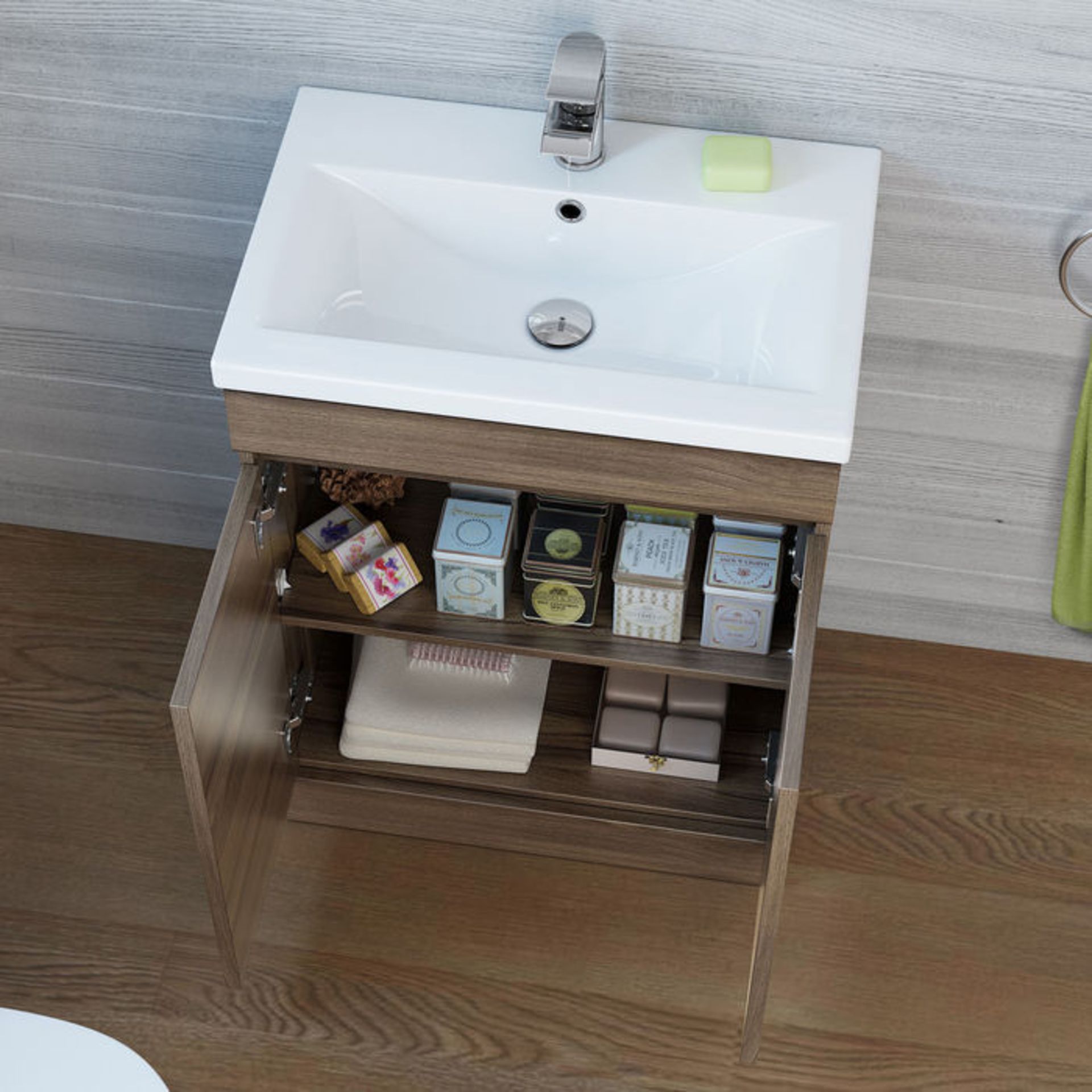 (ZZ52) 600mm Trent Walnut Effect Basin Cabinet - Floor Standing. RRP £499.99. COMES COMPLETE WITH - Image 2 of 4