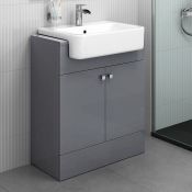 (ZZ4)660mm Harper Gloss Grey Basin Vanity Unit - Floor Standing. COMES COMPLETE WITH BASIN. Expertly
