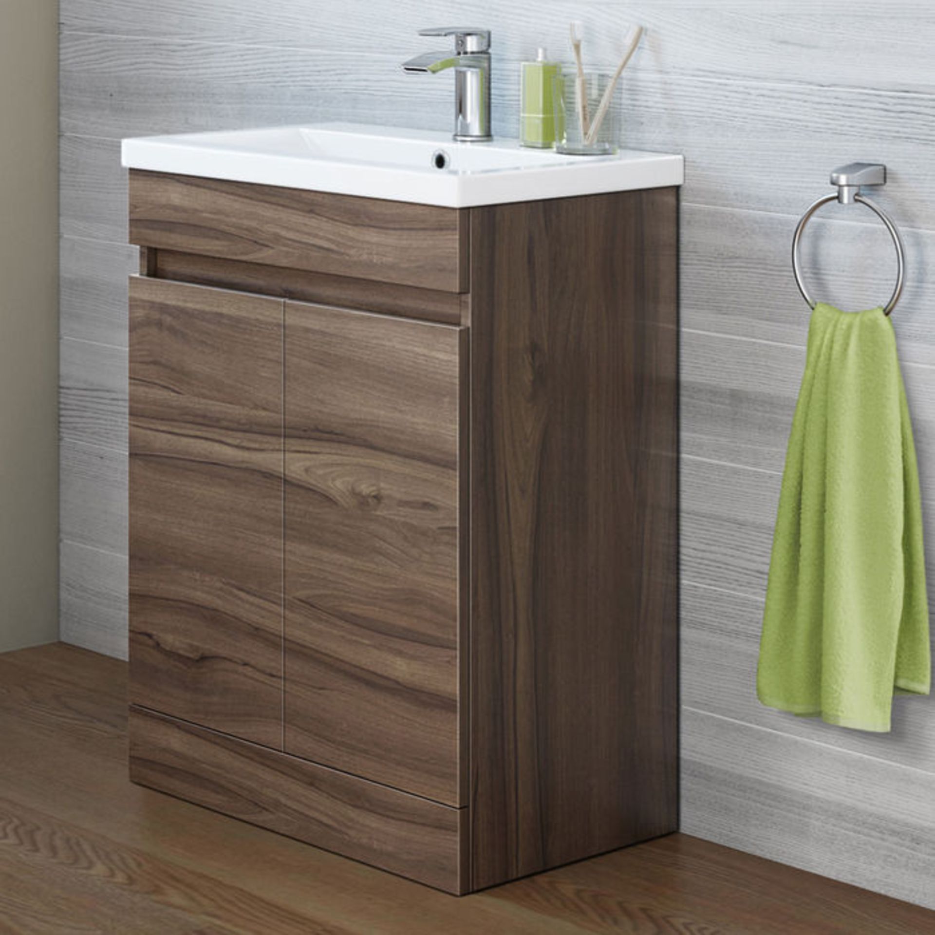 (ZZ52) 600mm Trent Walnut Effect Basin Cabinet - Floor Standing. RRP £499.99. COMES COMPLETE WITH