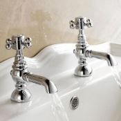 (ZZ45) Cambridge Traditional Hot and Cold Basin Taps. Chrome Plated Solid Brass Traditional design