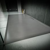 (ZZ32) 1200x800mm Luxe Ultra Slim Stone Shower Tray & Hidden Waste - Grey. Manufactured in the UK