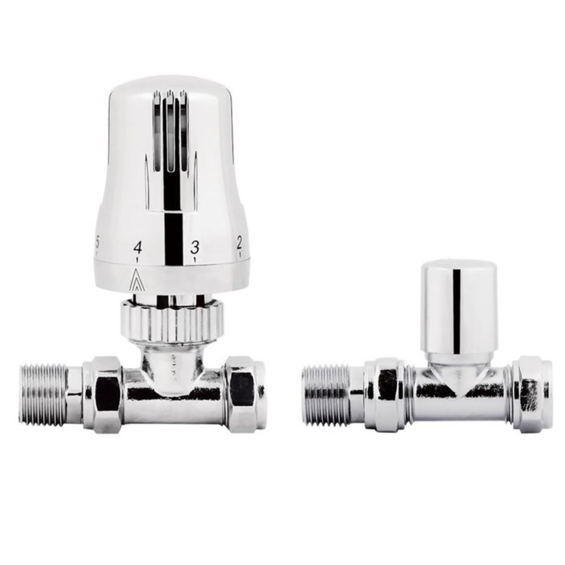 (ZZ114) 15mm Standard Connection Thermostatic Straight Chrome Radiator Valves Chrome Plated Solid