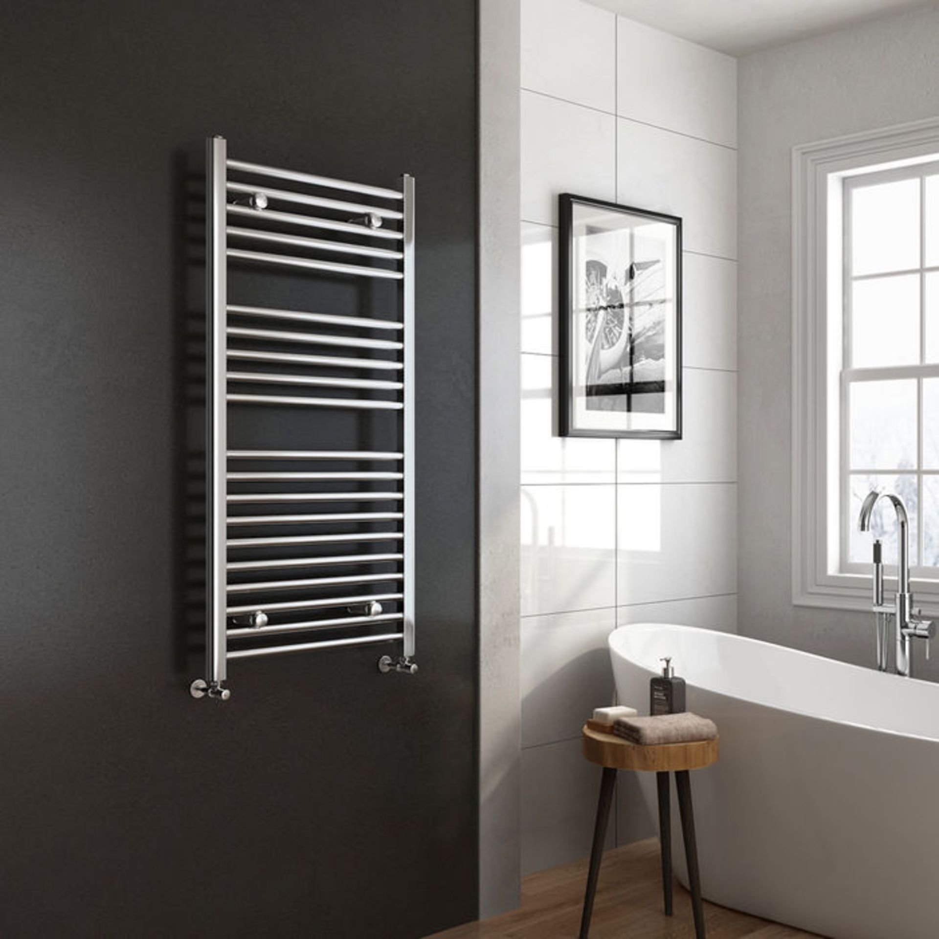 (ZZ157) 1200x600mm - 25mm Tubes - Chrome Heated Straight Rail Ladder Towel Radiator. This premium - Image 2 of 3