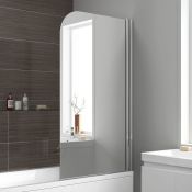 (O115) Mirrored Straight Right Hand Bath Screen - 800mm. RRP £249.99. 6mm Tempered Saftey Glass