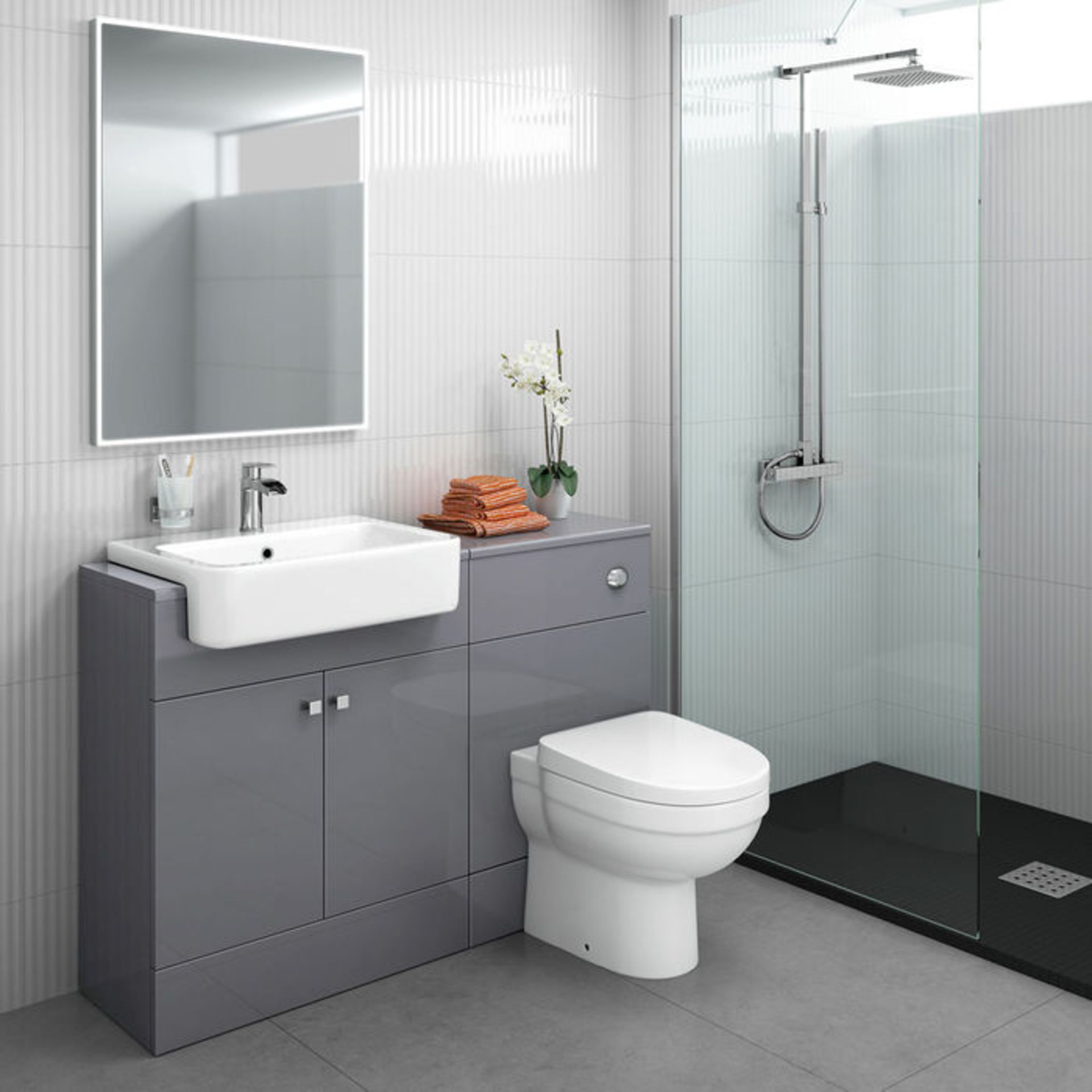 (ZZ55) 500mm Harper Gloss Grey Back To Wall Toilet Unit. RRP £109.99. Our discreet unit cleverly - Image 2 of 3
