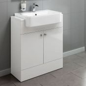(ZA46) 660mm Harper Gloss White Basin Vanity Unit - Floor Standing. RRP £499.99. Expertly designed