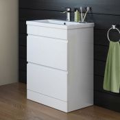 (ZA49) 600mm Trent High Gloss White Double Drawer Basin Cabinet - Floor Standing. RRP £499.99. comes