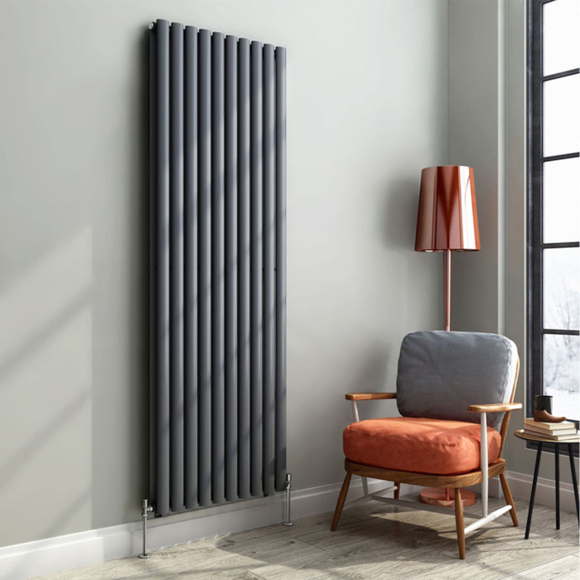 (ZA142) 1800x600mm Anthracite Double Panel Oval Tube Vertical Premium Radiator. RRP £599.99. Made - Image 5 of 5