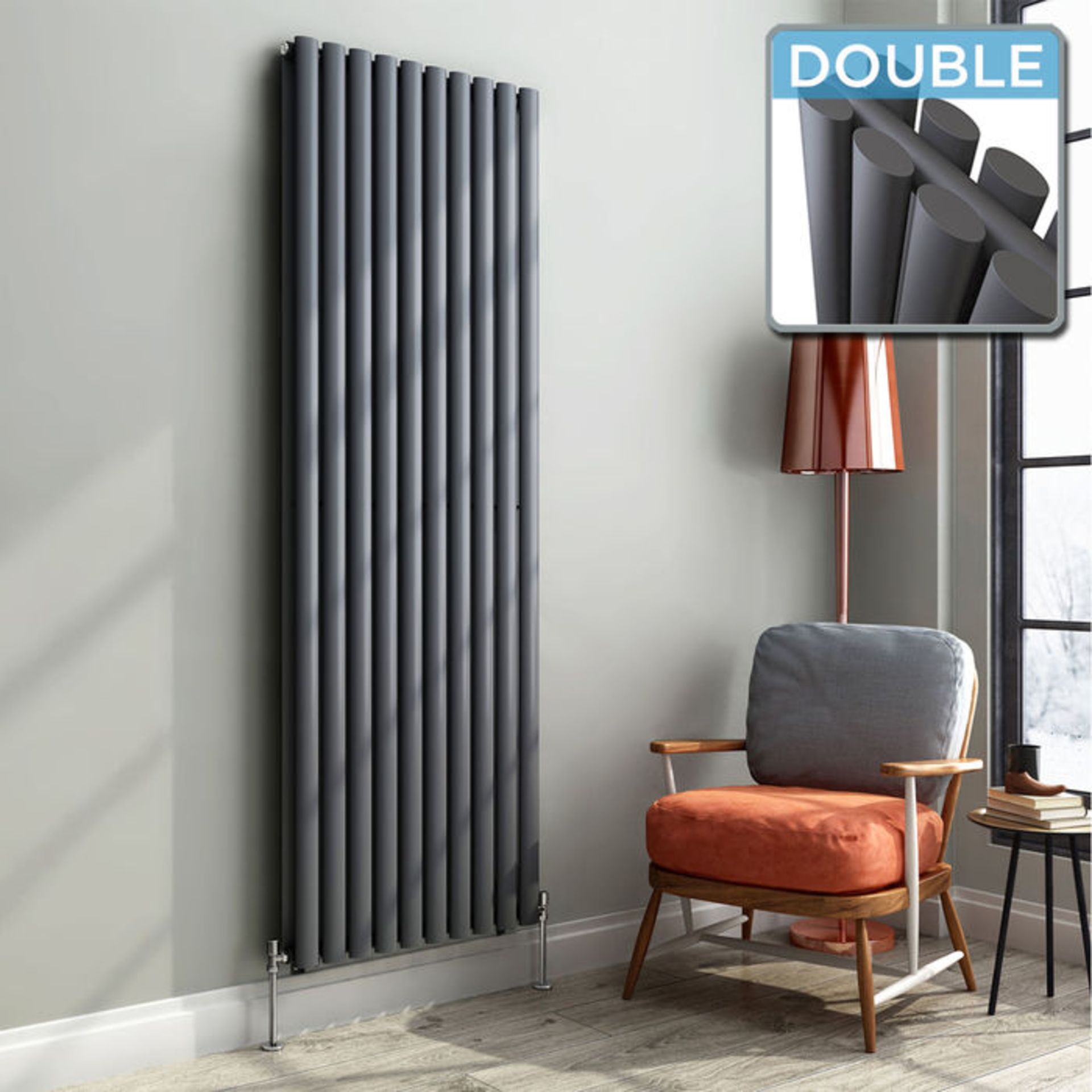(ZA142) 1800x600mm Anthracite Double Panel Oval Tube Vertical Premium Radiator. RRP £599.99. Made - Image 3 of 5