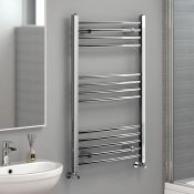 (ZA14) 1000x600mm - 20mm Tubes - Chrome Curved Rail Ladder Towel Radiator. Made from chrome plated