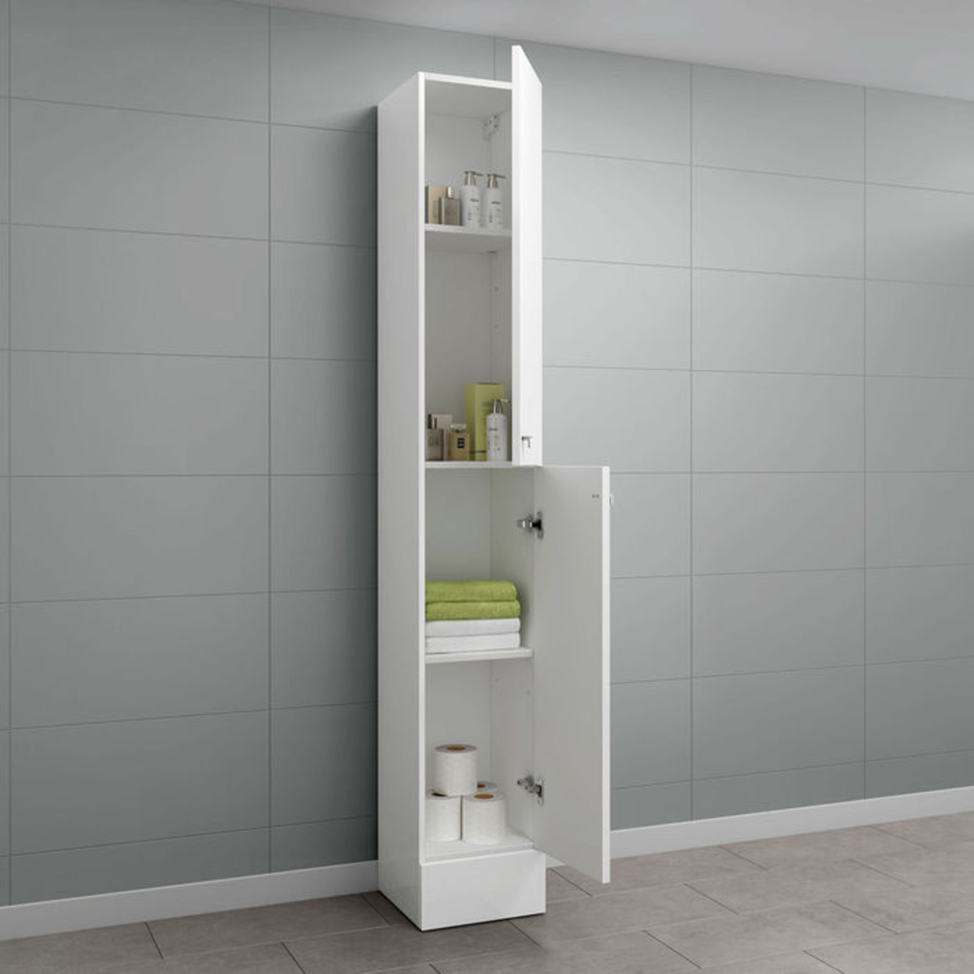 (ZA100) 1900x300mm Harper Gloss White Tall Storage Cabinet - Floor Standing. RRP £179.99. Our tall - Image 3 of 5