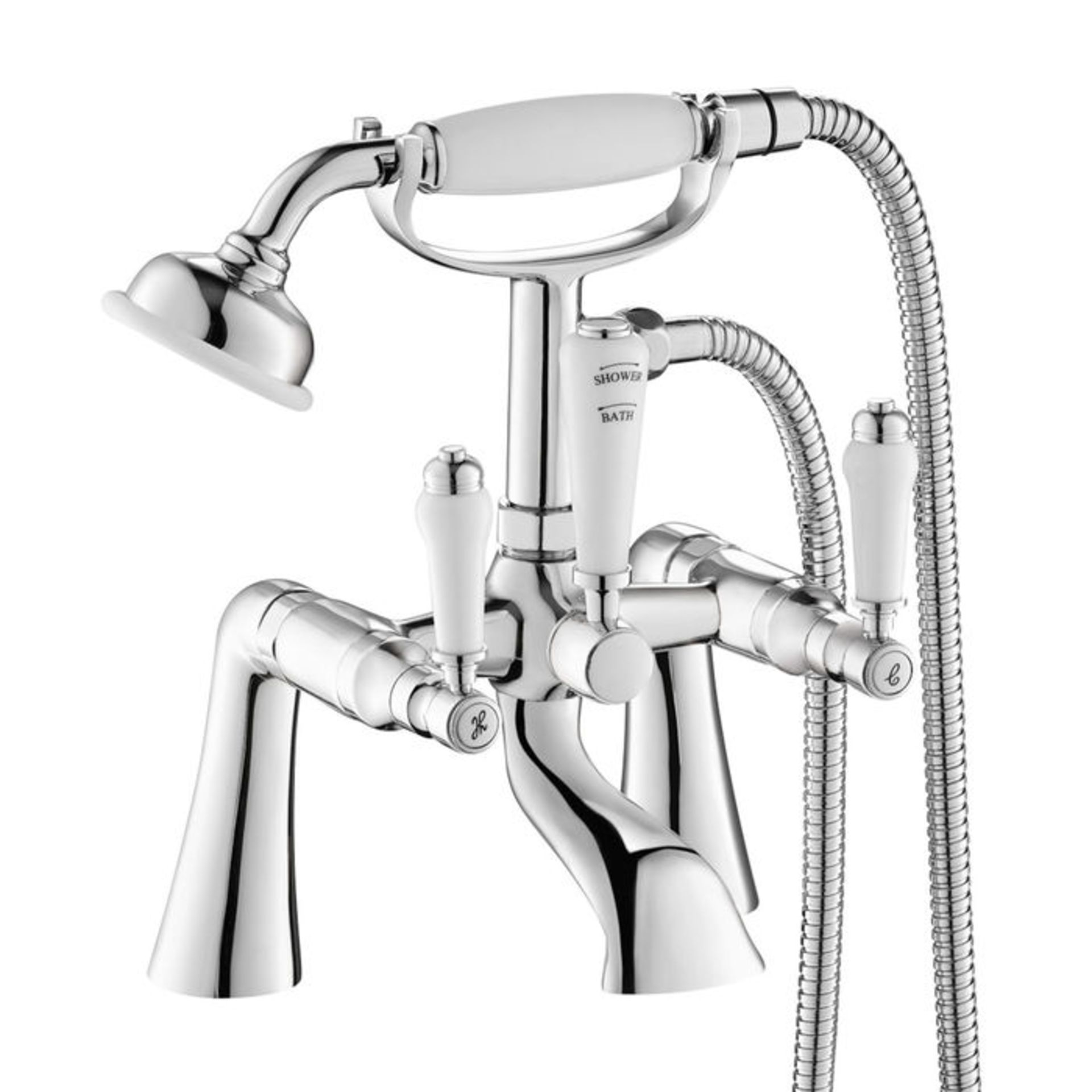 (GR88) Regal Chrome Traditional Bath Mixer Lever Tap with Hand Held Shower. Chrome Plated Solid