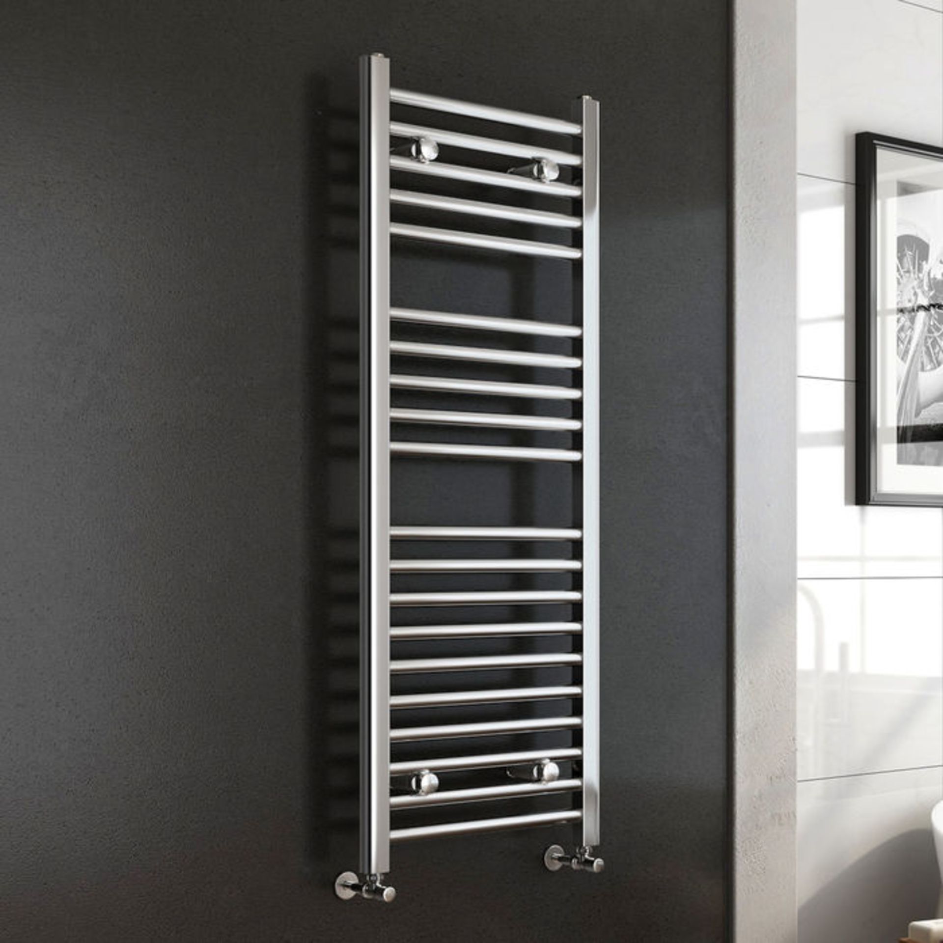 (ZA61) 1200x450mm - 25mm Tubes - Chrome Heated Straight Rail Ladder Towel Radiator. RRP £135.98.