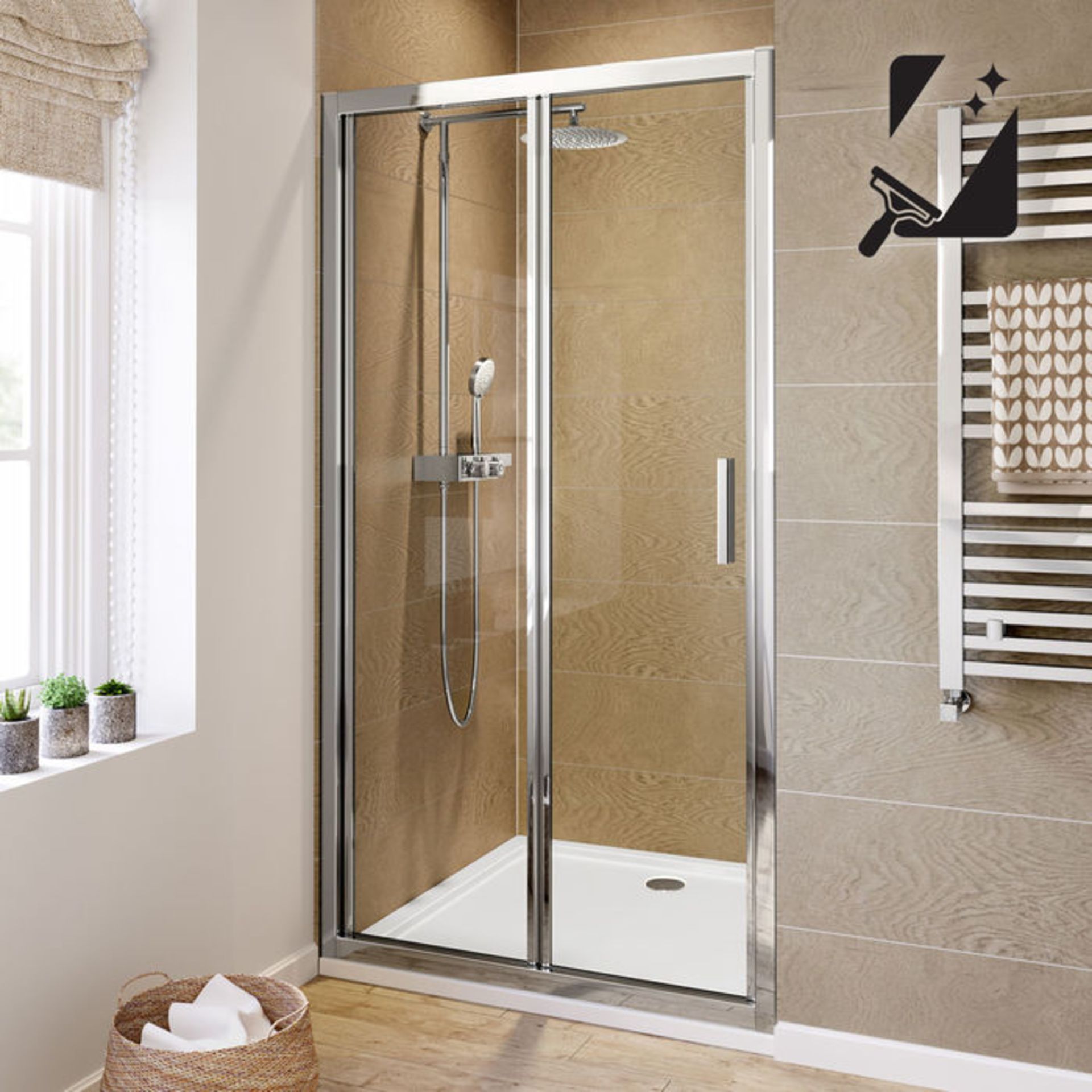 (GR31) 1000mm - 6mm - Elements EasyClean Bifold Shower Door 6mm Safety Glass - Single-sided