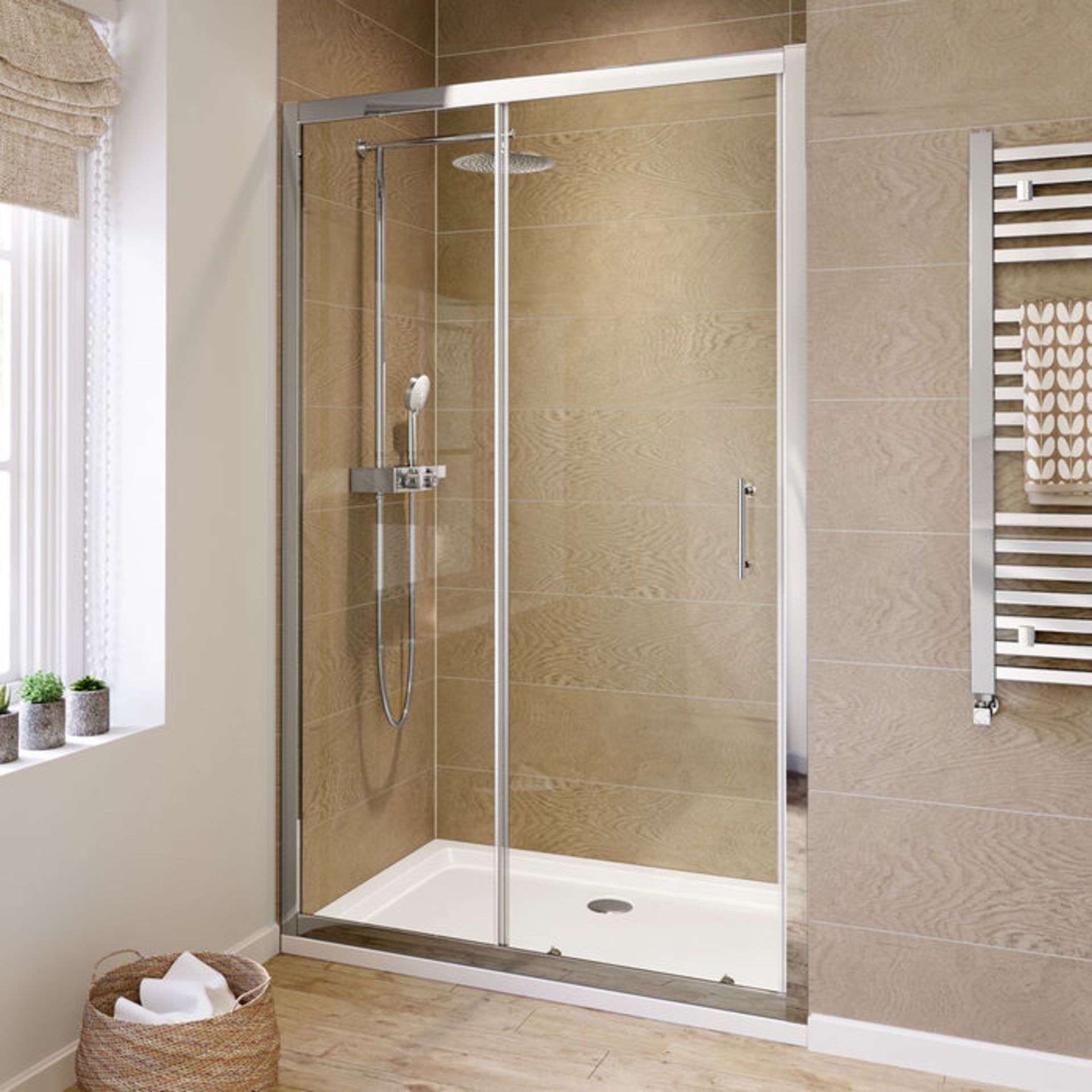 (GR30) 1200mm - 6mm - Elements Sliding Shower Door RRP £299.99. Polished Aluminium Frame with a - Image 2 of 6