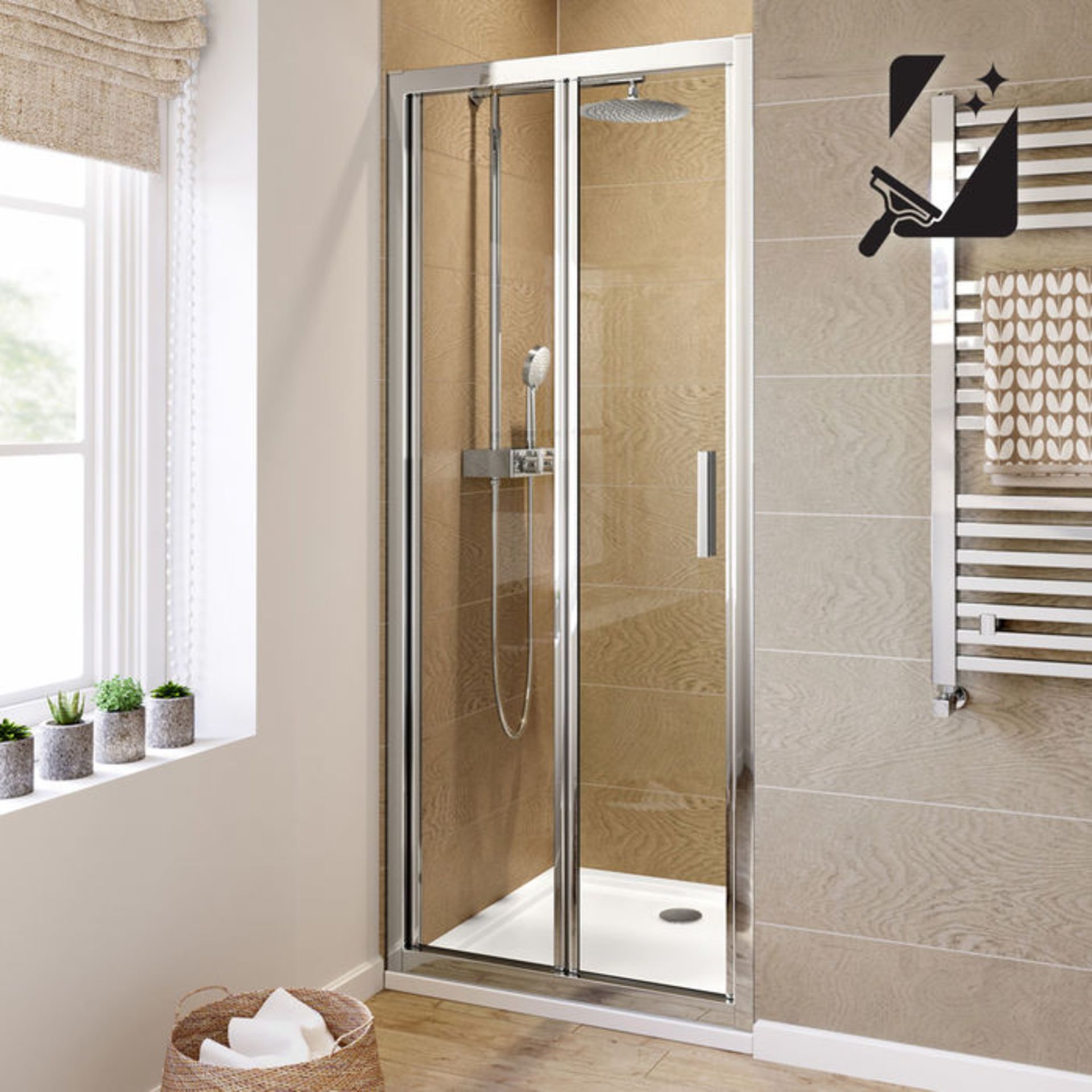 (T39) 800mm - 6mm - Elements EasyClean Bifold Shower Door. RRP £299.99.6mm Safety Glass - Single-