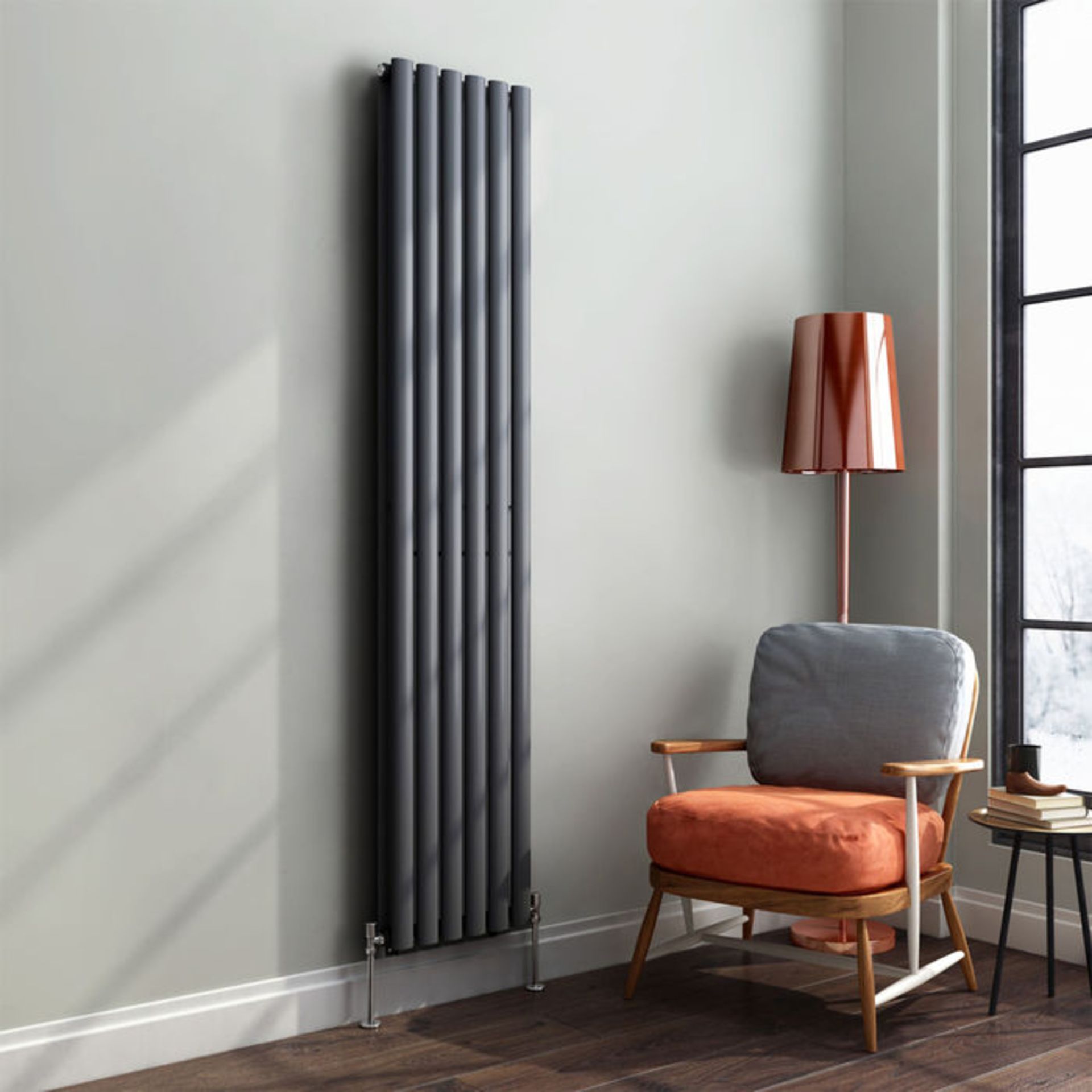 (GR44) 1800x360mm Anthracite Double Oval Tube Vertical Radiator RRP £342.99 Made from high quality - Image 3 of 3