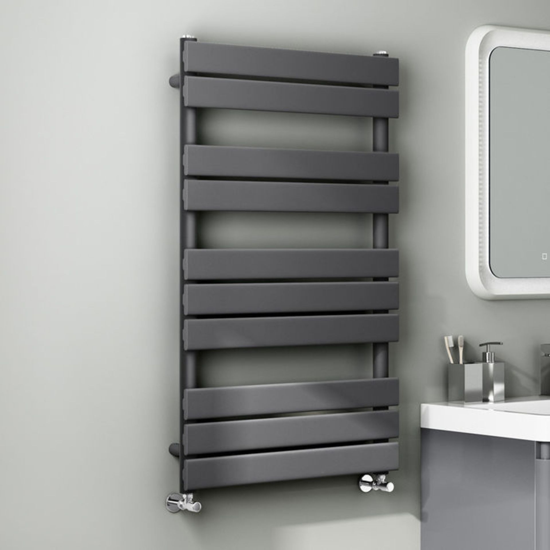 (T154) 1000x600mm Anthracite Flat Panel Ladder Towel Radiator. Made with low carbon steel,