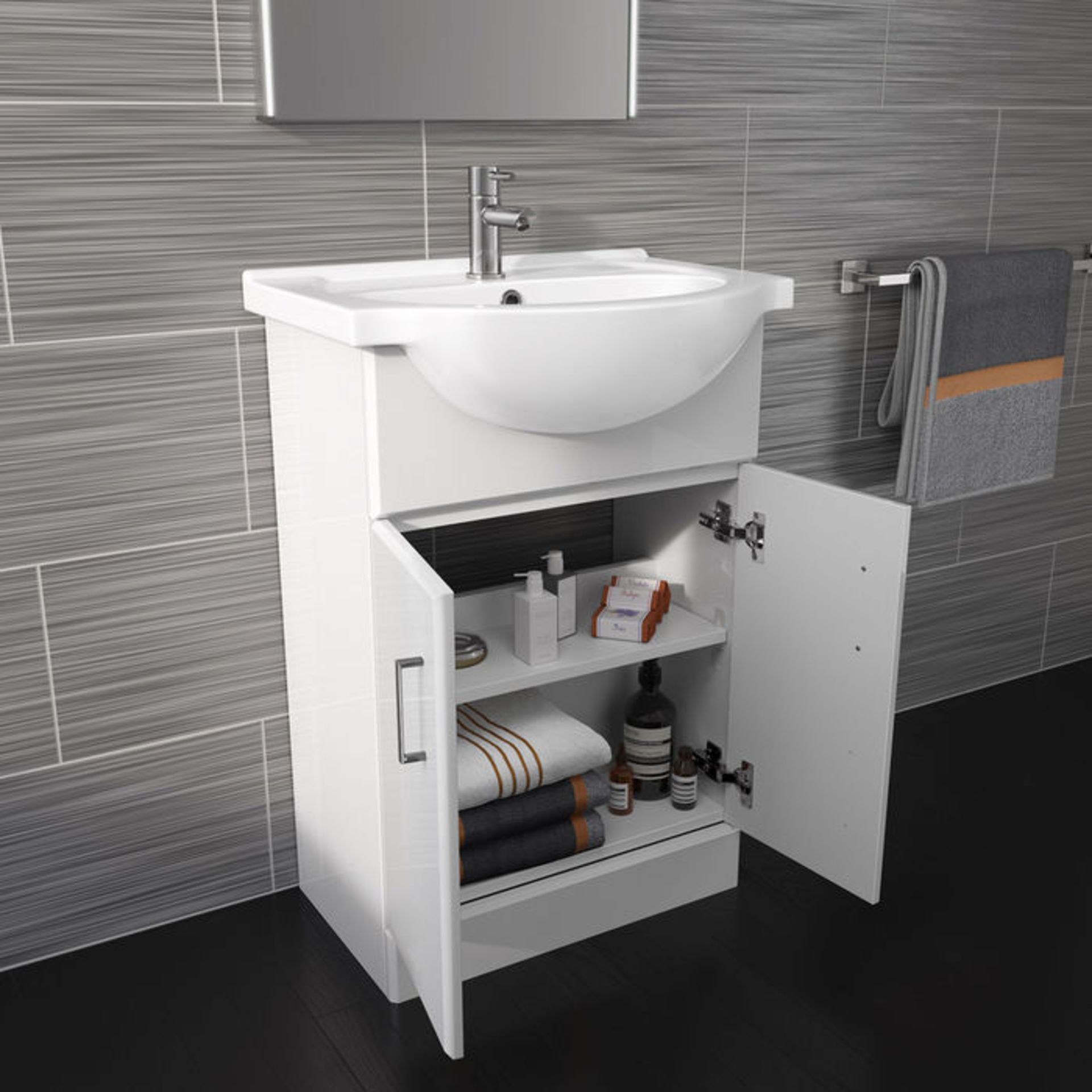 (GR27) 550x300mm Quartz Gloss White Built In Basin Cabinet RRP £349.99. COMES COMPLETE WITH BASIN. - Image 2 of 5