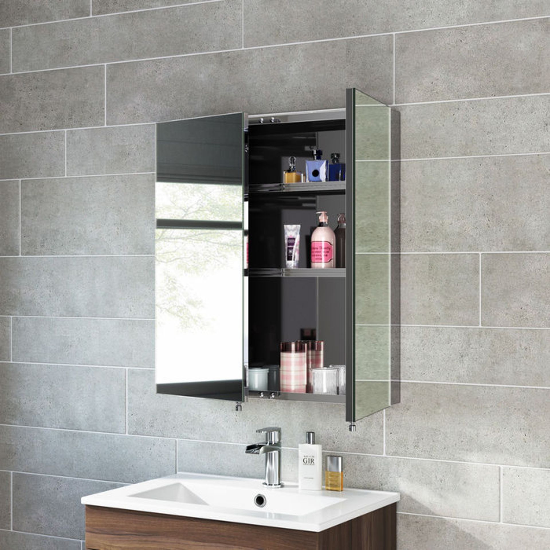 (GR117) 670x600mm Liberty Stainless Steel Double Door Mirror Cabinet RRP £299.99. Made from high- - Image 3 of 3