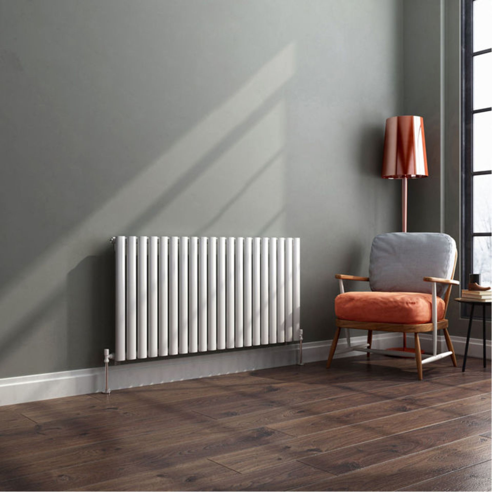 (GR12) 600x1200mm Gloss White Single Panel Oval Tube Horizontal Radiator RRP £262.99. Made from high - Image 3 of 5