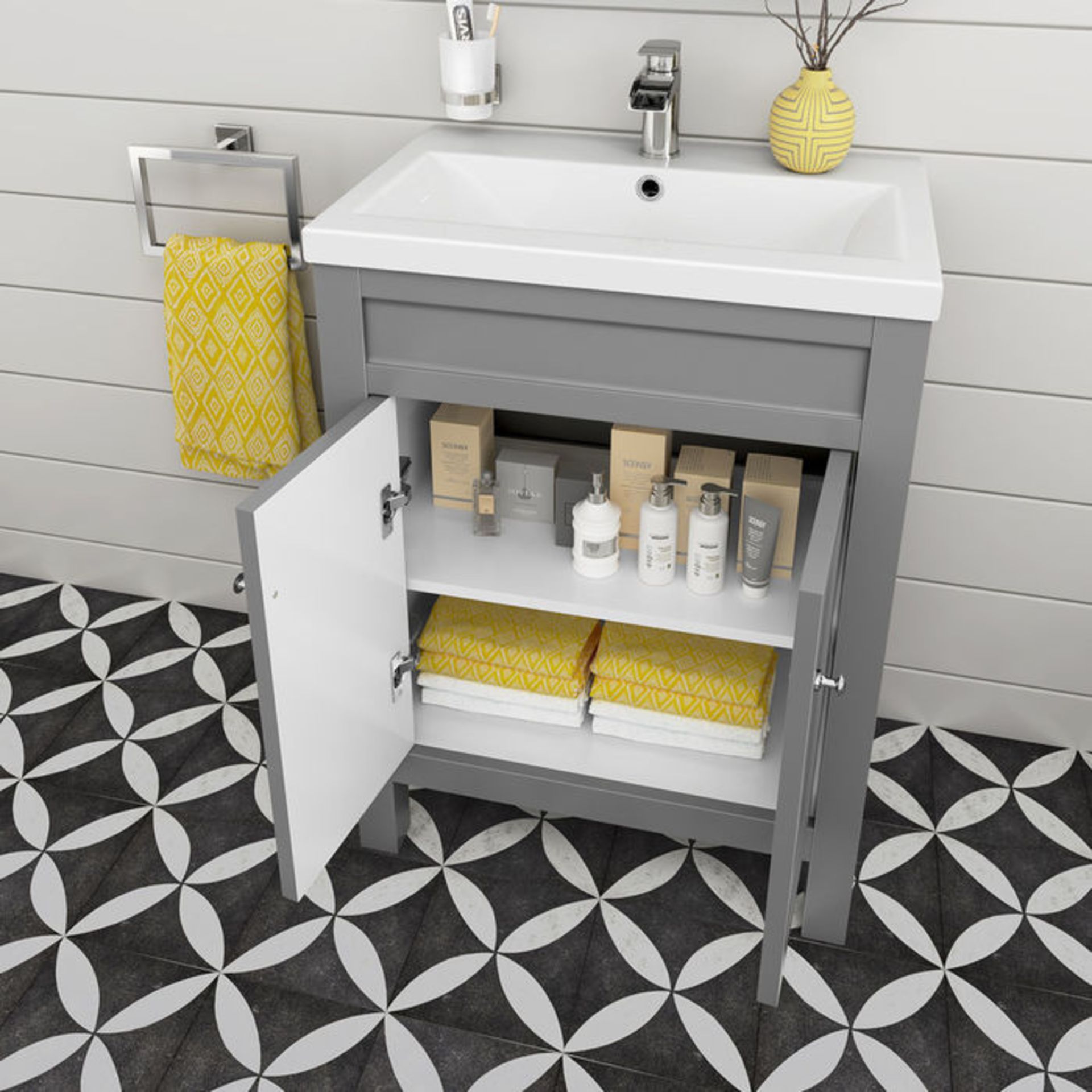 (GR65) 600mm Melbourne Earl Grey Double Door Vanity Unit - Floor Standing RRP £499.99. Create a - Image 2 of 4