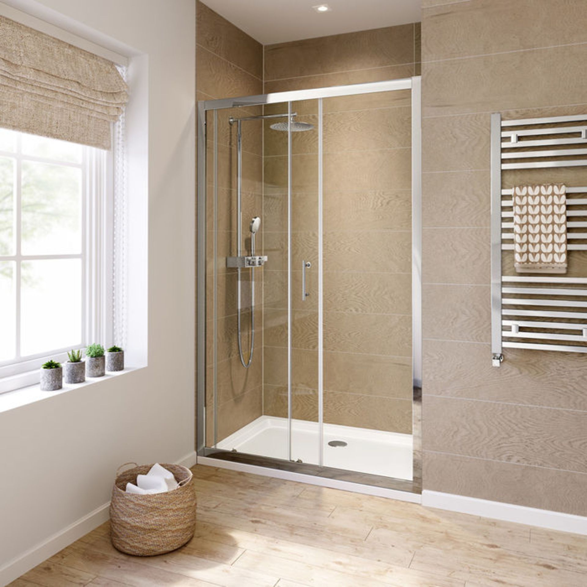 (GR30) 1200mm - 6mm - Elements Sliding Shower Door RRP £299.99. Polished Aluminium Frame with a - Image 3 of 6