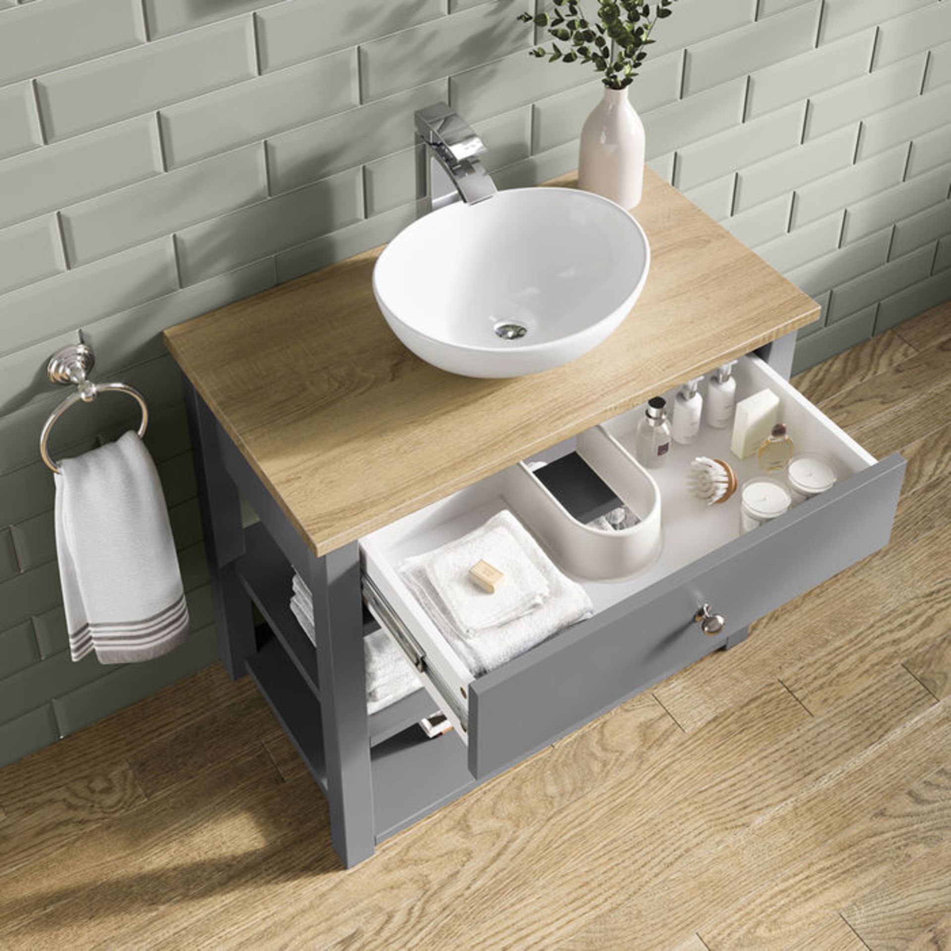 (GR54) Sutton Countertop Vanity Unit and Camila Basin. Stunning exquisite matte grey finish Drawer - Image 2 of 3