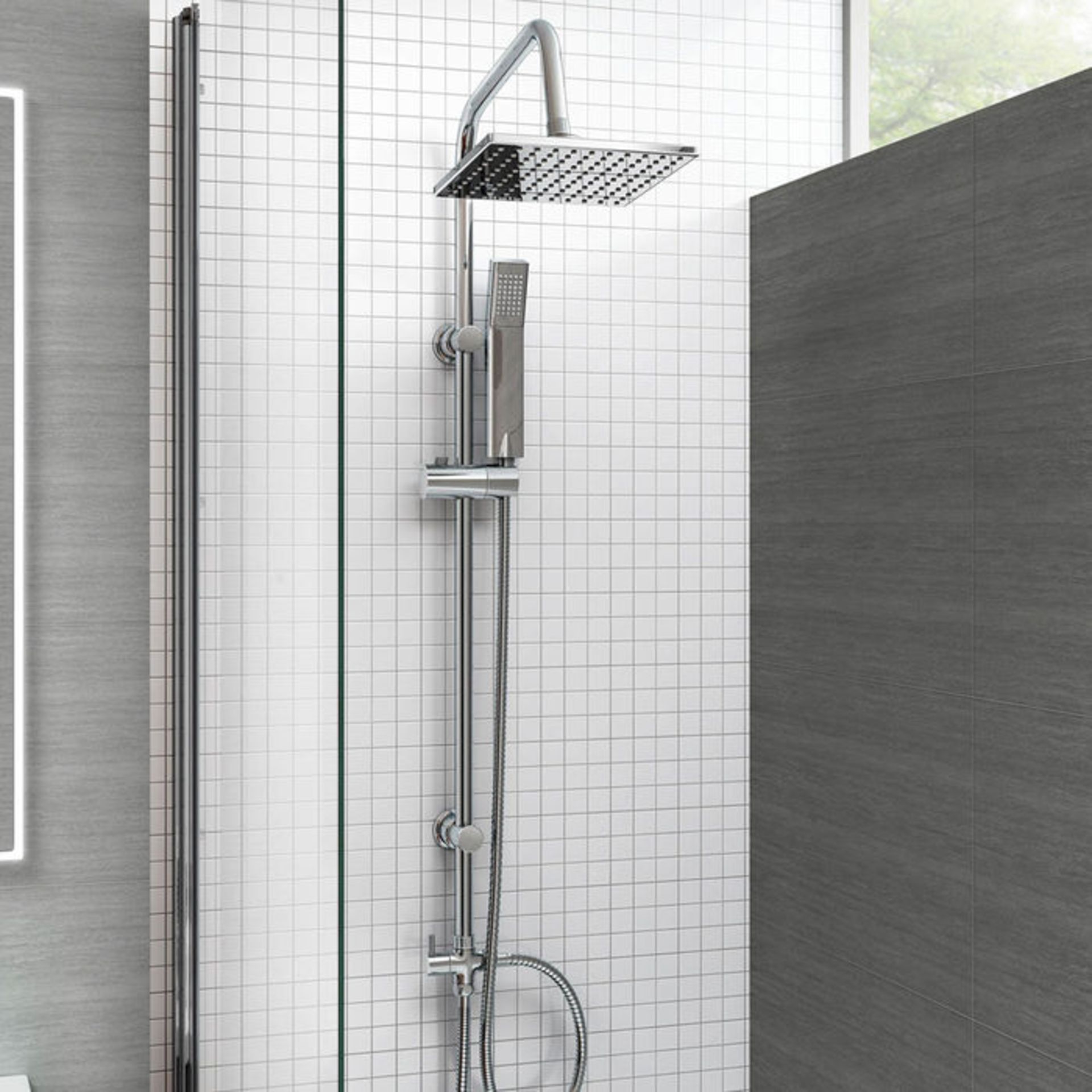 (AA118) 200mm Square Head, Riser Rail & Handheld Kit. Quality stainless steel shower head with