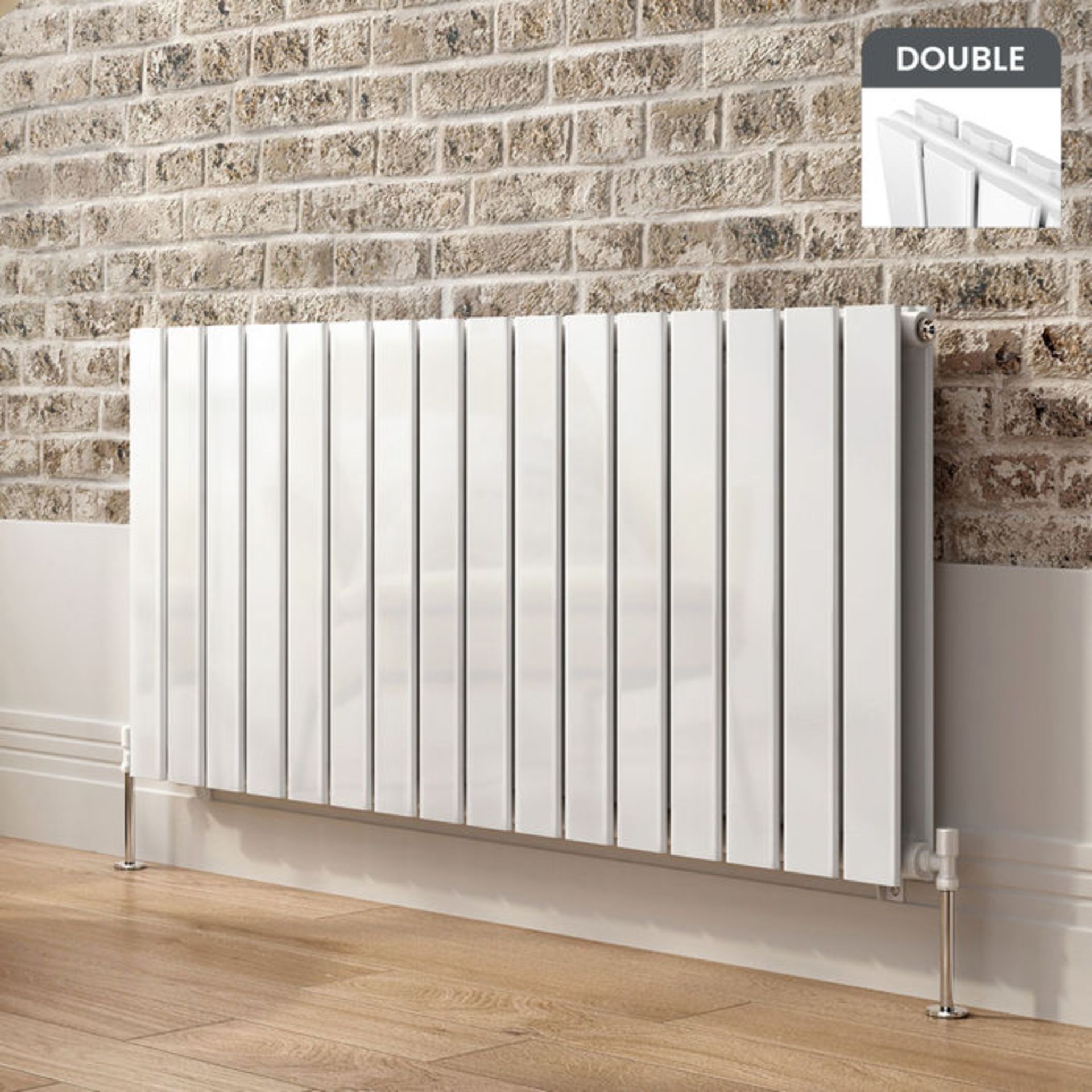 (GR46) 600x1210mm Gloss White Double Flat Panel Horizontal Radiator - Premium RRP £318.99 Made