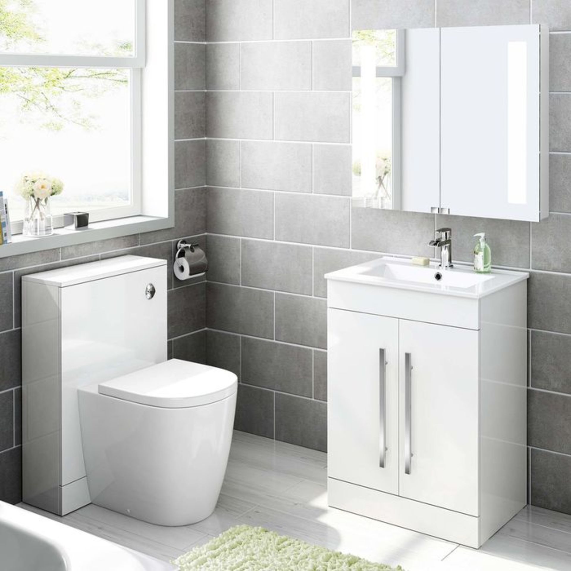 (GR52) 600mm Avon High Gloss White Basin Cabinet - Floor Standing RRP £499.99. Comes complete with - Image 3 of 3