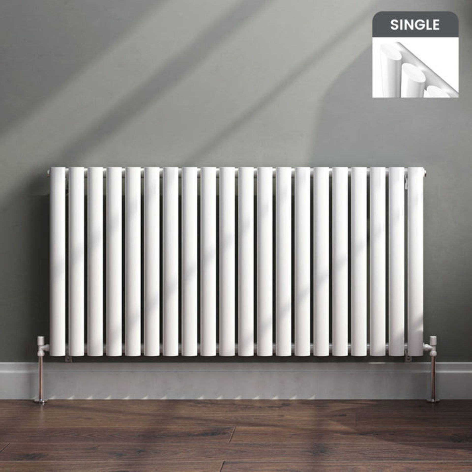 (GR12) 600x1200mm Gloss White Single Panel Oval Tube Horizontal Radiator RRP £262.99. Made from high - Image 2 of 5