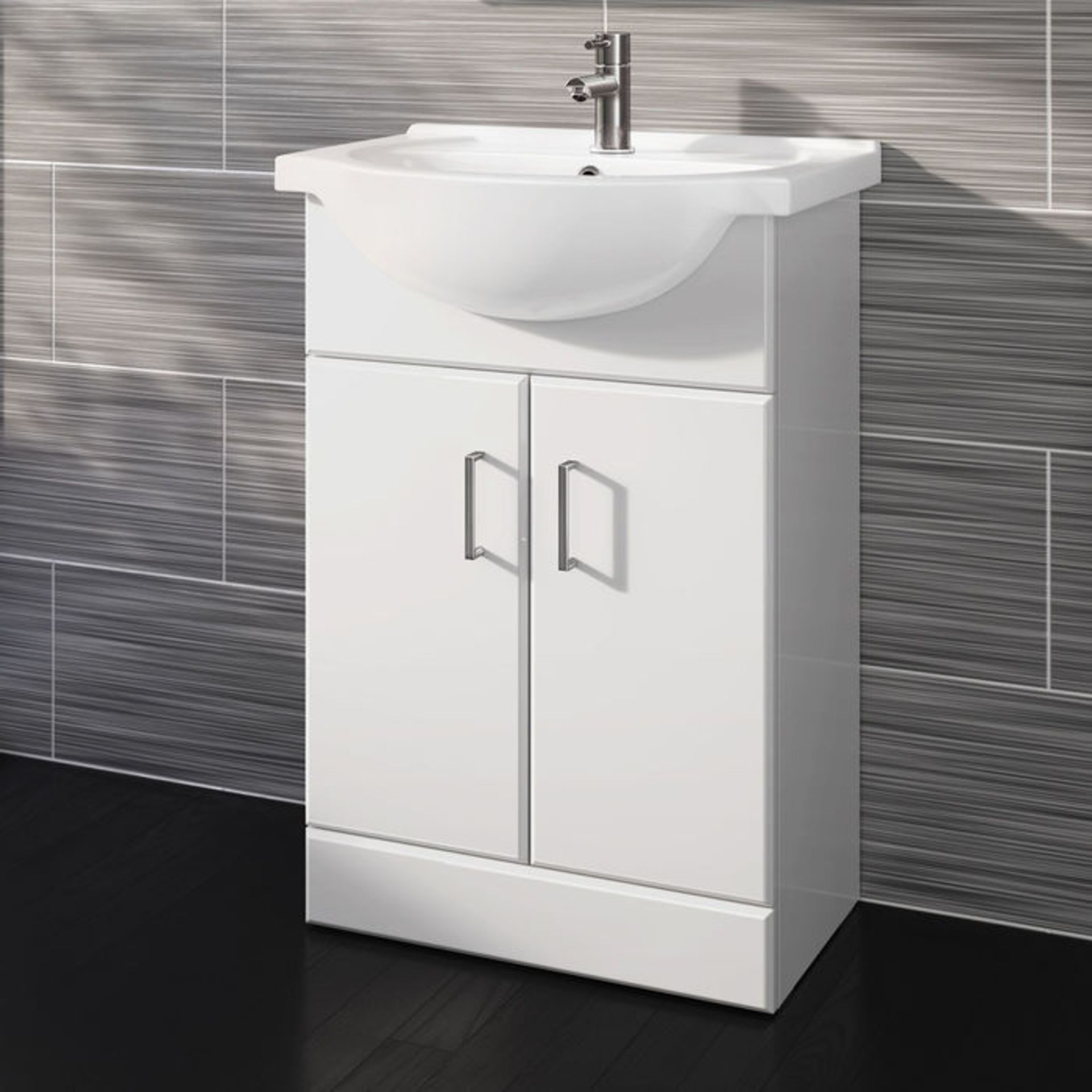 (GR27) 550x300mm Quartz Gloss White Built In Basin Cabinet RRP £349.99. COMES COMPLETE WITH BASIN.