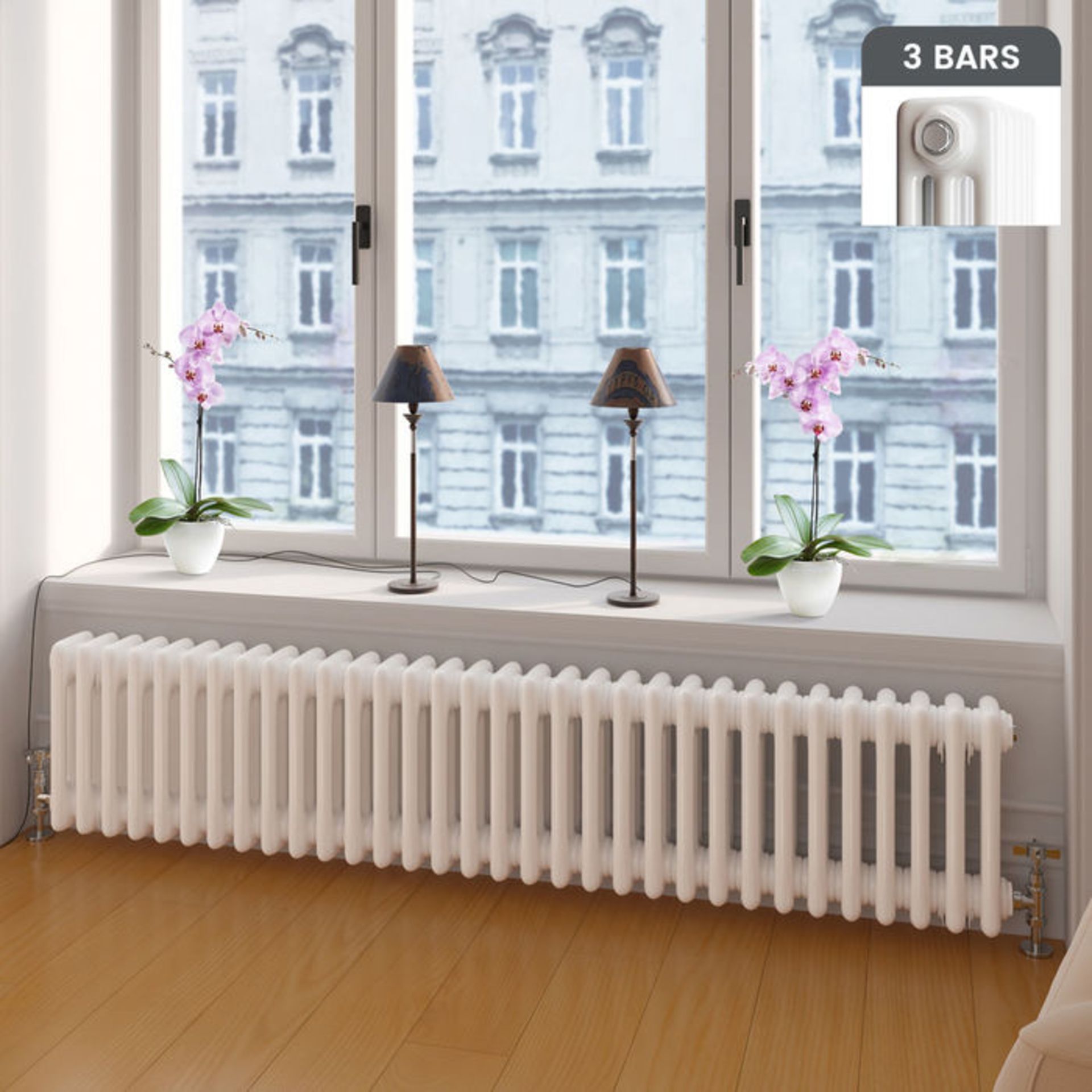 (GR4) 300x1458mm White Triple Panel Horizontal Colosseum Traditional Radiator RRP £379.99. Made from