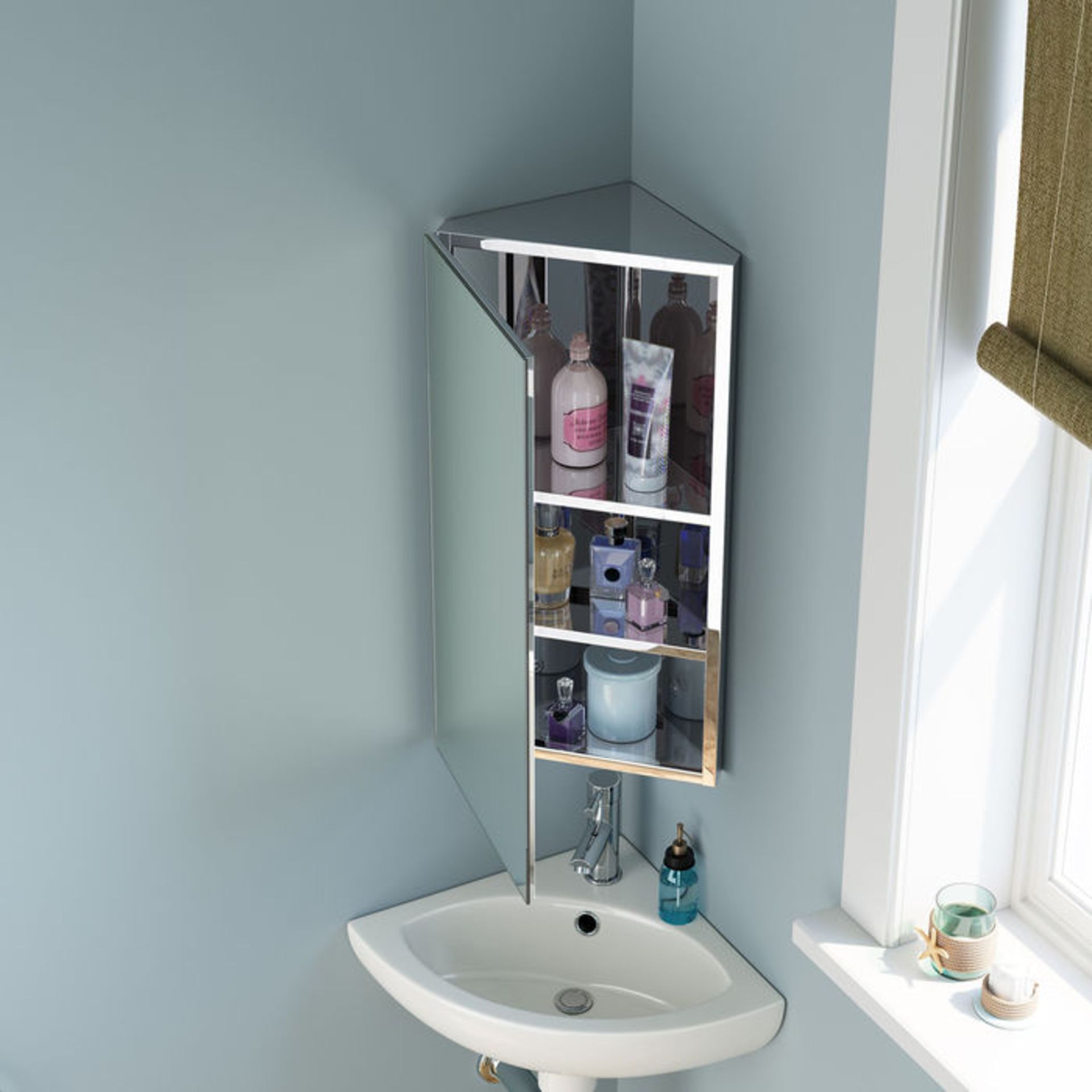 (ZA55)600x300mm Liberty Stainless Steel Corner Mirror Cabinet. Made from high-grade stainless - Image 3 of 4